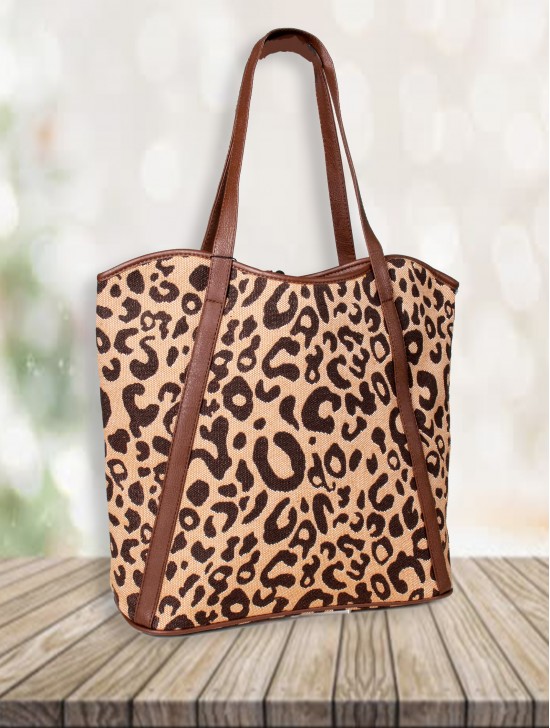 Leopard Print Tote Bag With Faux Leather Accents